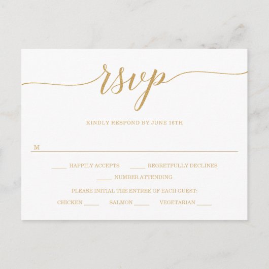 Elegant Minimal Gold Wedding RSVP Briefkaart (Voorkant)