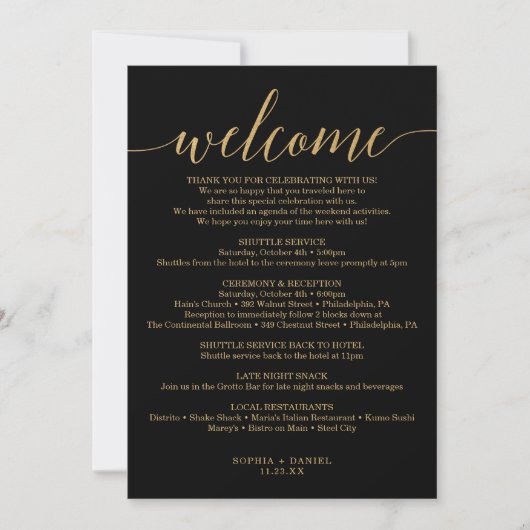 Elegant Minimal Gold Wedding Welcome Inv Kaart (Voorkant)