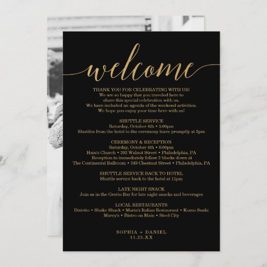Elegant Minimal Gold Wedding Welcome Inv Kaart (Voorkant / Achterkant)