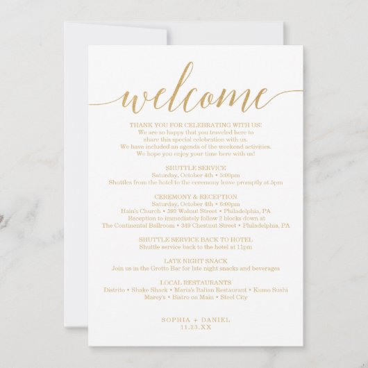 Elegant Minimal Gold Wedding Welkomstreisroute Kaart (Voorkant)
