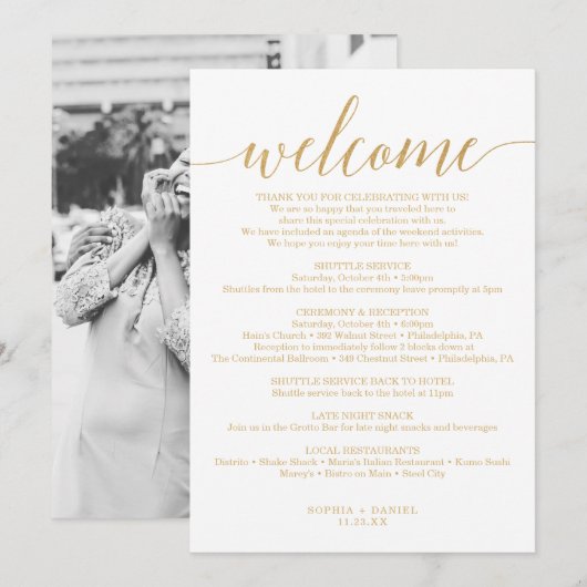 Elegant Minimal Gold Wedding Welkomstreisroute Kaart (Voorkant / Achterkant)
