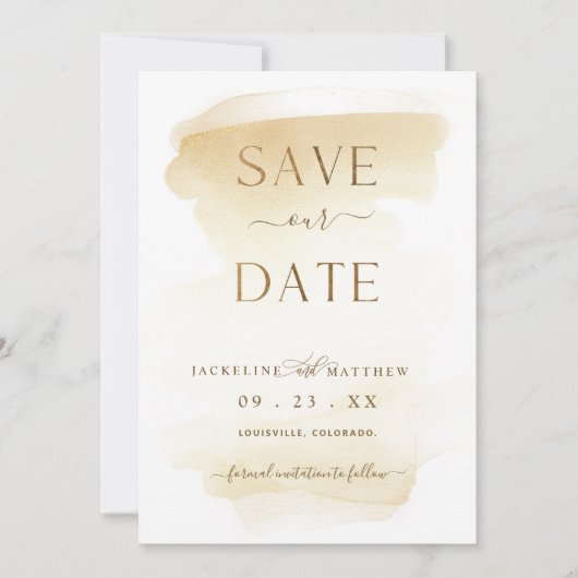 Elegant Minimal Golden Yellow Waterverf Wedding S Save The Date (Voorkant)