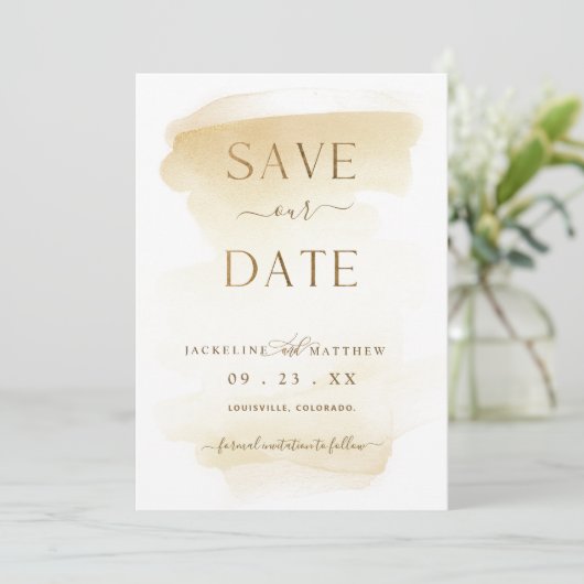 Elegant Minimal Golden Yellow Waterverf Wedding S Save The Date (Staand voorkant)