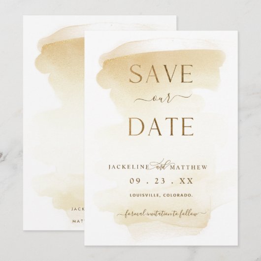 Elegant Minimal Golden Yellow Waterverf Wedding S Save The Date (Voorkant / Achterkant)