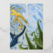 Elegant Minimal Green Blue Abstract Wedding Silver Folie Uitnodiging (Achterkant)