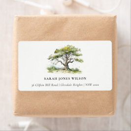 Elegant Minimal Green Waterverf Oak Tree adres Etiket