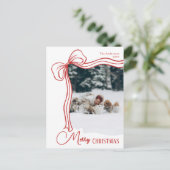 Elegant Minimal Hand Drawn Red Bow Christmas Feestdagenkaart (Staand voorkant)