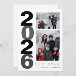 Elegant Minimal Happy New Year Family 2 Photo Feestdagenkaart