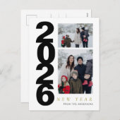 Elegant Minimal Happy New Year Family 2 Photo Feestdagenkaart (Voorkant / Achterkant)