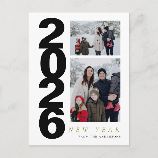 Elegant Minimal Happy New Year Family 2 Photo Feestdagenkaart (Voorkant)