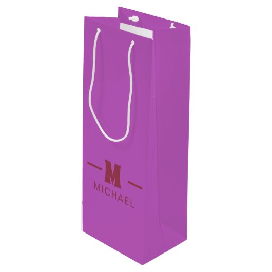 Elegant Minimal Hot Pink and Red Monogram Design  Wijn Cadeautas (Voorkant Gekanteld)