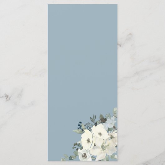 Elegant Minimal Ivory Floral Dusty Blue Wedding  Menu (Achterkant)