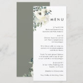 Elegant Minimal Ivory Floral Olive Green Wedding  Menu (Voorkant / Achterkant)