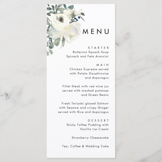 Elegant Minimal Ivory Floral Olive Green Wedding  Menu (Voorkant)