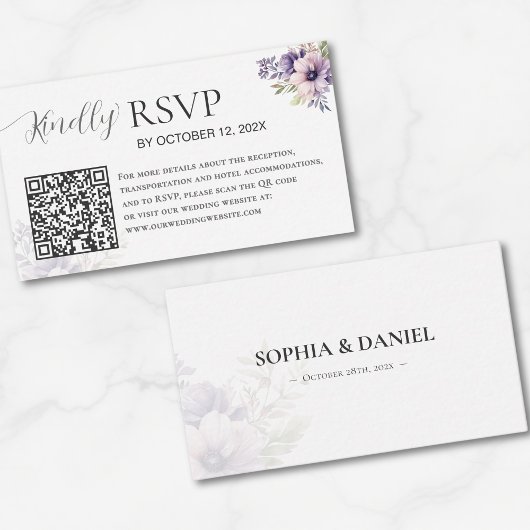 Elegant Minimal Lavender Floral QR Code Wedding Informatiekaartje