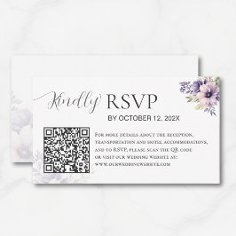Elegant Minimal Lavender Floral QR Code Wedding  Informatiekaartje