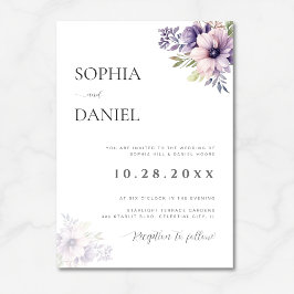 Elegant Minimal Lavender Floral Wedding Invitation Kaart