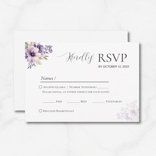 Elegant Minimal Lavender Floral Wedding RSVP  Kaartje