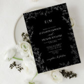 Elegant Minimal Leaf Black White Monogram Weddensc Kaart