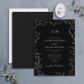 Elegant Minimal Leaf Black White Monogram Weddensc Kaart