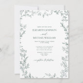 Elegant Minimal Leaf Emerald Green Photo Wedding Kaart (Voorkant)