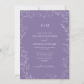 Elegant Minimal Leaf Lavender Monogram Weddenschap Kaart (Voorkant)