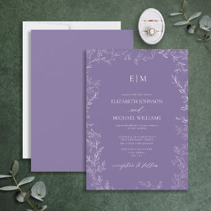 Elegant Minimal Leaf Lavender Monogram Weddenschap Kaart