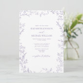Elegant Minimal Leaf Lavender Photo Wedding Kaart (Staand voorkant)