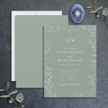 Elegant Minimal Leaf Sage Green Monogram Weddensch Kaart<br><div class="desc">Creëer de perfecte huwelijksuitnodiging met dit trendy, formeel groen monogram sage, met een delicaat handgetekende bladgrens, en handgeschreven scripttypografie in wit op groen. De rug van de uitnodiging kenmerkt een passende groene textuur van de sage. De ontwerper van het contact voor de passende producten. Hartelijk dank voor uw steun aan...</div>