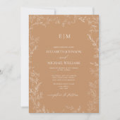 Elegant Minimal Leaf Terracotta Monogram Weddensch Kaart (Voorkant)
