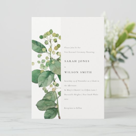 Elegant Minimal Leafy Foliage Greenery Vow Renewal Kaart (Staand voorkant)