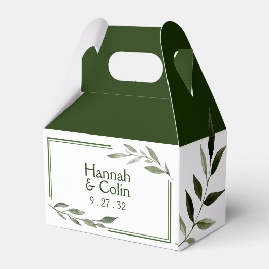 Elegant Minimal Leaves Lijst Green Olive Hunter Bedankdoosjes (Achterkant)