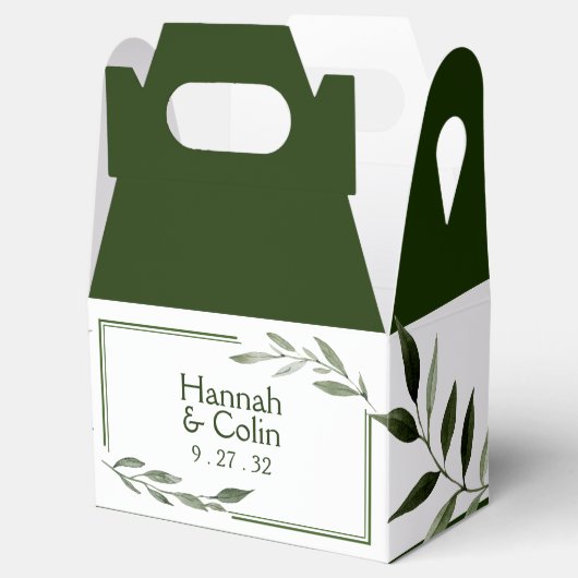 Elegant Minimal Leaves Lijst Green Olive Hunter Bedankdoosjes (Geopend)