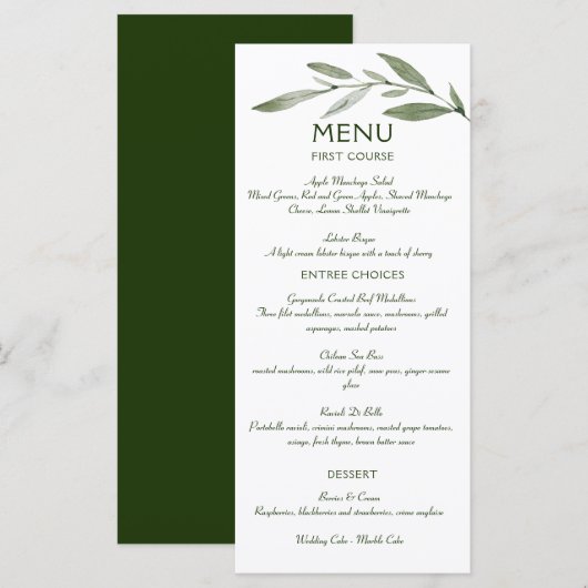 Elegant Minimal Leaves Lijst Green Olive Hunter Menu (Voorkant / Achterkant)