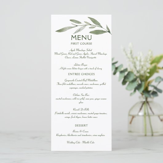 Elegant Minimal Leaves Lijst Green Olive Hunter Menu (Staand voorkant)