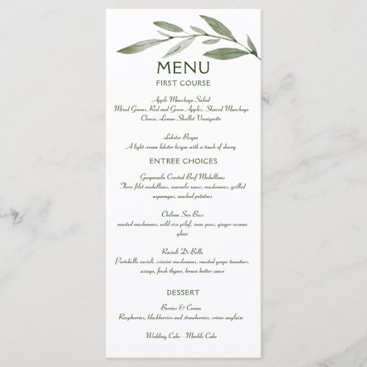 Elegant Minimal Leaves Lijst Green Olive Hunter Menu (Voorkant)