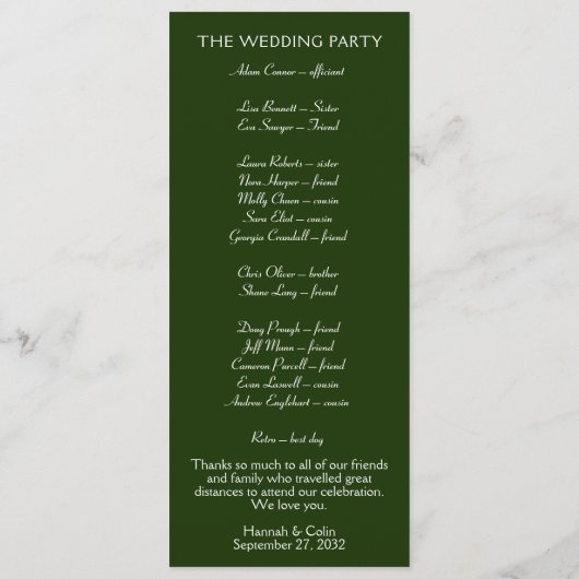 Elegant Minimal Leaves Lijst Green Olive Hunter Programmakaart (Achterkant)