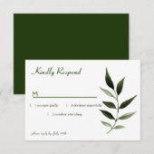 Elegant Minimal Leaves Lijst Green Olive Hunter RSVP Kaartje (Voorkant / Achterkant)