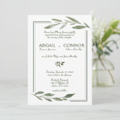 Elegant Minimal Leaves Lijst Green Wedding Kaart (Staand voorkant)