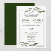 Elegant Minimal Leaves Lijst Green Wedding Kaart (Voorkant / Achterkant)