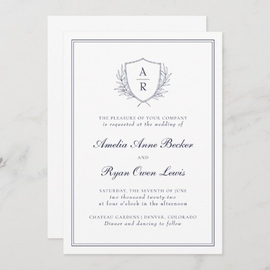 Elegant Minimal Leaves Wedding Uitnodiging (Voorkant / Achterkant)