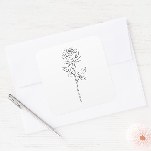 Elegant Minimal Line Art Rose Vierkante Sticker (Envelop)