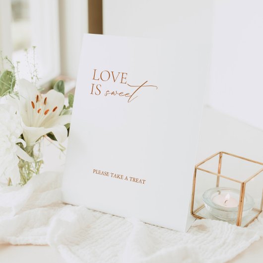 Elegant Minimal Love is Sweet Wedding Reclamebord Met Voetstuk