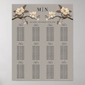Elegant Minimal Magnolia Wedding Seding Chart Poster (Voorkant)