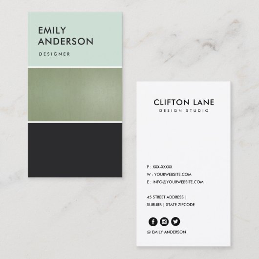 ELEGANT MINIMAL MINT GROEN METALLIC BLACK STRIPS VISITEKAARTJE (Voorkant / Achterkant)