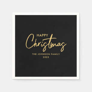Elegant Minimal Modern Goud Zwart Kerstmis Servet