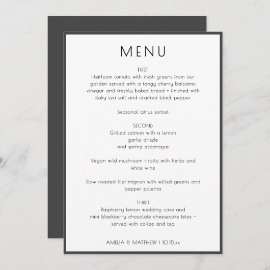 Elegant Minimal Modern White Simple Wedding Dinner Menu (Voorkant / Achterkant)