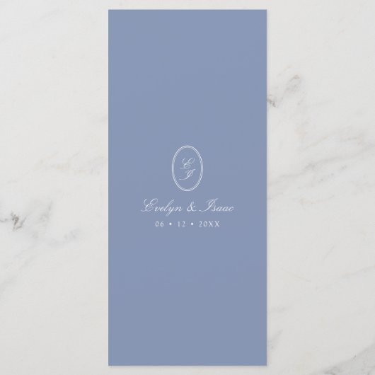 Elegant Minimal Monogram Blue Wedding Menu (Achterkant)