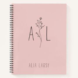 Elegant Minimal Monogram Floral Persoonlijke Naam Notitieboek