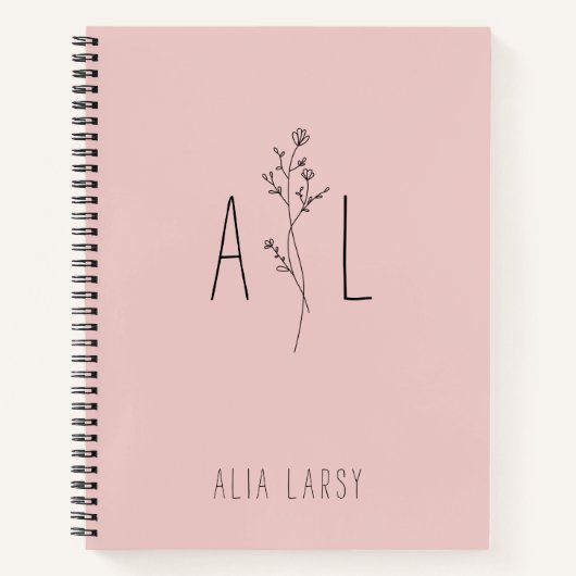 Elegant Minimal Monogram Floral Persoonlijke Naam Notitieboek (Voorkant)